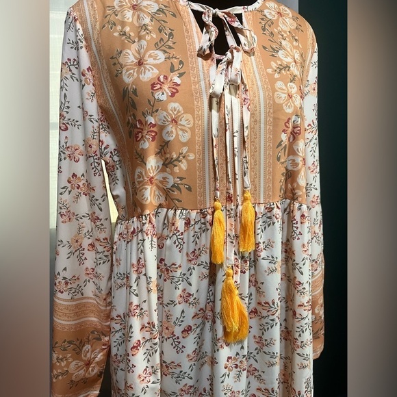 Women Orange Floral Bohemian Style Short Dress Size M - Picture 3 of 4